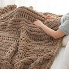 Battilo Beige Chunky Knit Throw Blanket for Couch, Super Soft Thick Warm Cable Knitted Blanket, Khaki Polyester Throw Taupe Blankets for Bed, Sofa, Living Room, 50"x60"