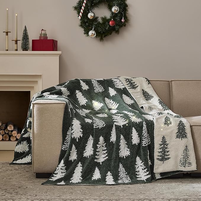 WDCOZY Christmas Throw Blanket Christmas Tree Reversible Super Soft Knitted Couch Bed Sofa Microfiber Chenille Luxurious Home Decor Warm Cozy Comfy Lightweight Holiday Blanket Winter 50x60 Green
