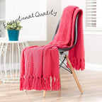 Chanasya Premium Textured Knit Throw Blanket with Tassels - Soft, Cozy Blanket for Couch, Bed, Living Room - 50" x 65” - Azalea