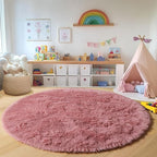 ONASAR Blush Round Rugs 6ft for Living Room Bedroom, Fluffy Circle Area Rug for Kids Girls Boys Teen, Soft Plush Shaggy Carpet for Nursery Dorm Classroom Playroom Home Decor Aesthetic
