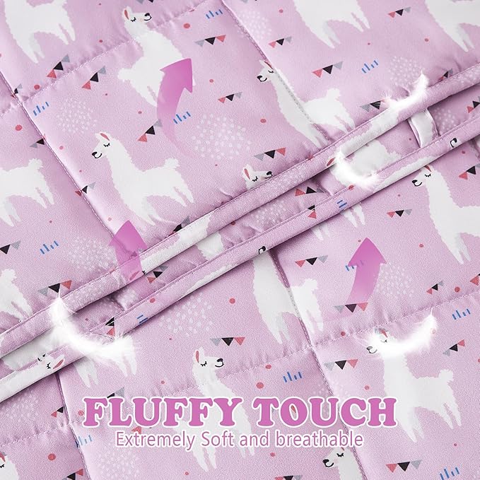 HOSUKKO Weighted Blanket, Microfiber 7 lbs, Purple Alpaca Design for Kids, 41 x 60 inches, Breathable, Glass Beads, Machine Washable, All Seasons, 7lbs