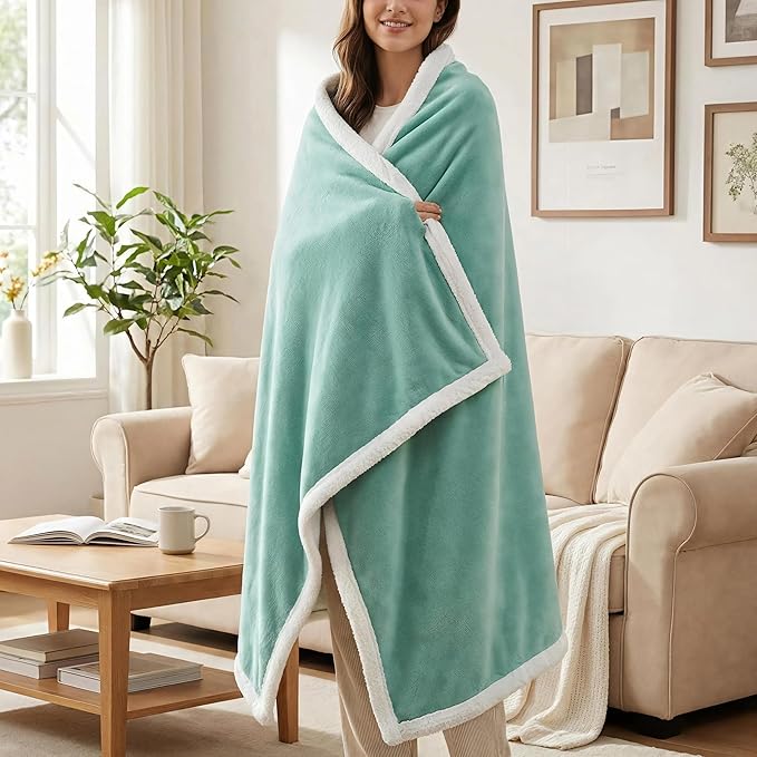 Sherpa Double-Sided Blankets, Plush & Cuddly Throw, Extra-Plush Thermal Fleece Blanket for Sofa/Couch/Bedding, Super Soft Living Room Blanket with Anti-Pilling (Green, 60×80)