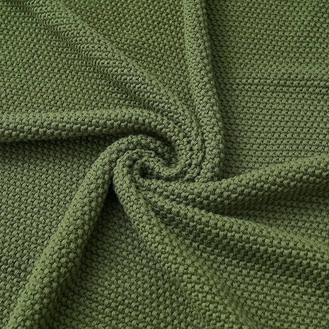 Longhui bedding Olive Green Cotton Cable Knit Throw Blanket for Couch Sofa Bed, Home Decorative Lightweight Knitted Blankets with Bonus Laundering Bag, 60“ x 80”, Machine Washable