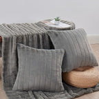 Striped Throw Blanket and Pillow Covers Set (No Inserts) for Couch and Bed, Plush Warm Lightweight Fuzzy Faux Fur Blanket for All Seasons (60" x 80", Gray)