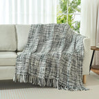 Multi-Color Grey Cable Woven Throw Blanket for Couch,50"X60" Boho Style Textured Blankets for Home Decor,Super Soft Warm Cozy Chunky Blanket with Decorative Tassels for Bed and Sofa