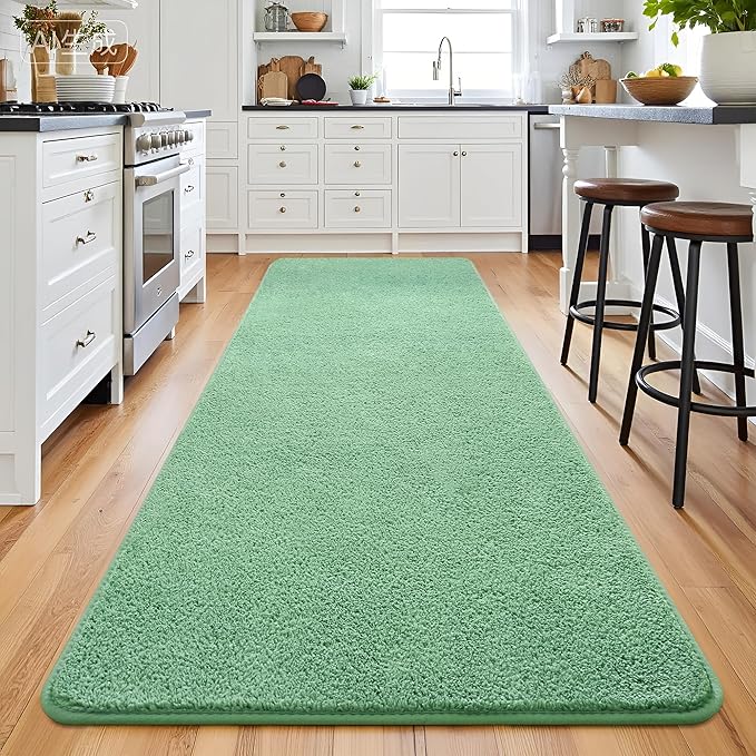 Keeko 2x6 Sage Green Area Rugs for Bedroom, Soft Modern Living Room Rug Indoor Non Slip Low Pile Washable Rug Memory Foam Carpets Throw Rugs for Kids Nursery Classroom Dorm Room Decorr