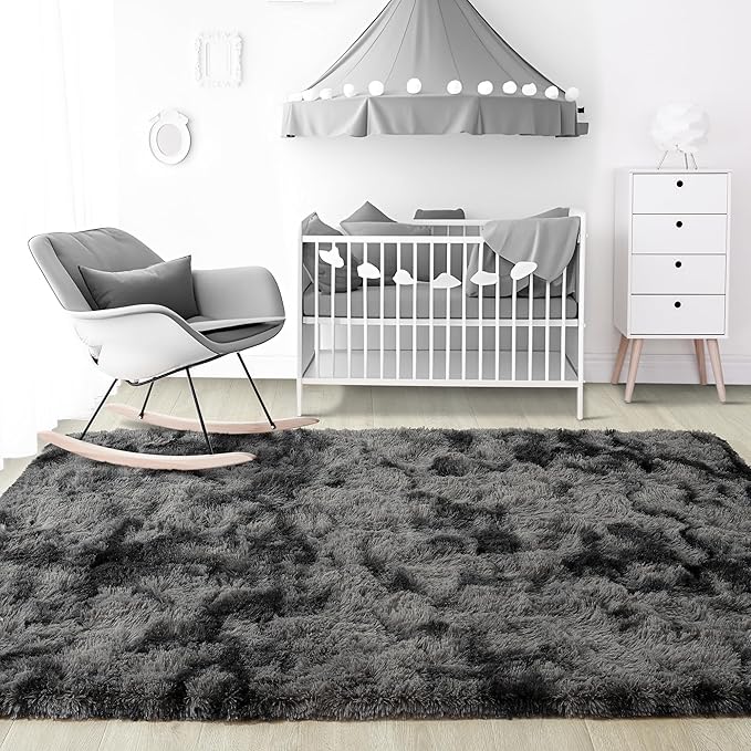 Noahas Large Fluffy 5x8 Area Rugs for Living Room Bedroom,Tie-Dyed Dark Grey Thick Shag Throw Rug,Big Soft Shaggy Bedside Non-Slip Plush Dorm Nursery Kids Carpet