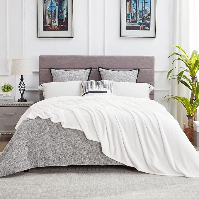 DREAMNINE Extra Large Solid Soft Comfy Fluffy Fleece Bed Blanket Full Size 80" x 90", Luxury Decorative Fuzzy Blanket for Bedroom, Big Cozy Shaggy Warm Flannel Blankets for Winter Autumn Pet, White