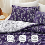 Bedsure Full Comforter Set - Dark Purple Bed Set, 3 Pieces Cute Floral Bedding, 1 Soft Reversible Botanical Flowers Comforter and 2 Pillow Shams
