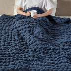 Madison Park Chenille Chunky Knit Handmade Throw Blanket, Luxuriously Soft Gift Blankets, Cottage Style Room Décor, Lightweight & Breathable All Seasons Throw Blanket for Couch, 50"W x 60"L Navy Blue