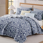 BLOOMHAVEN Quilt Set Twin Size, Oxford Blue Floral Quilt Sets, Reversible Bedspread Lightweight and Breathable for All Seasons, Soft Quilted Bedspread with 1 Pillow Sham