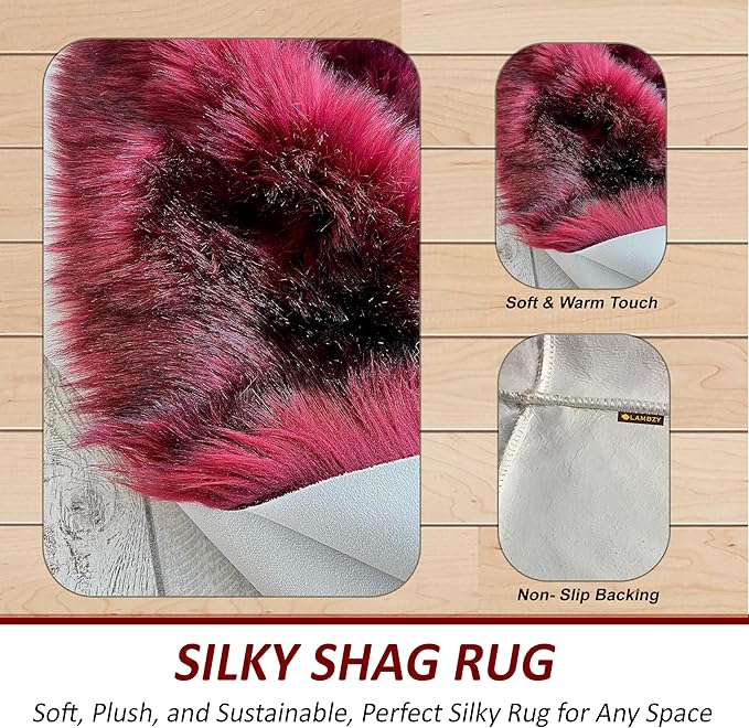 LAMBZY Bear Skin Rug Super Soft Fluffy Faux Fur for Bedroom Floor Sofa Living Room High-Density Plush Shaggy Carpet Sofa Cover Bedside Sheepskin Rug (4'x6', Burgundy)