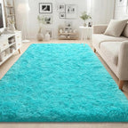 ISEAU 4x6 Area Rug for Living Room, Teal Blue Rugs for Bedroom, Kitchen, Soft Shaggy Carpets, Fluffy and Machine Washable Mats, Under Bed, On Nursery Floors Mat, Boys, Girls Room Carpet Decor