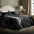 Bedsure Black Satin Sheets King Size - 4 Piece Silky Bedsheets with 15 Inches Deep Pocket Fitted Bedsheet,1 Flat Sheet, 2 Satin Pillowcases, Good for Hair & Skin (King, Black)