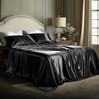 Bedsure Black Satin Sheets King Size - 4 Piece Silky Bedsheets with 15 Inches Deep Pocket Fitted Bedsheet,1 Flat Sheet, 2 Satin Pillowcases, Good for Hair & Skin (King, Black)