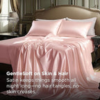 Bedsure Pink Satin Sheets Full Size - 4 Piece Silky Bedsheets with 15 Inches Deep Pocket Fitted Bedsheet,1 Flat Sheet, 2 Satin Pillowcases, Good for Hair & Skin (Full, Peach Pink)