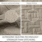 IR Imperial Rooms Queen Quilt Bedding Set Size (90" x 96") + 2 Pillow Shams (20" x 26"+ 2") - 3 Pcs All Season Lightweight Reversible Microfiber Coverlet Floral Embossed Quilt Bedspread (Beige)