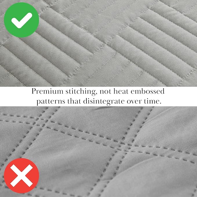 Southshore Fine Living, Inc. Oversized Quilt Bedding Set Lightweight, Prewash Fabric Soft Coverlet Twin Bedspread 2-Piece with One Matching sham (68 in Wide x 98 in Long), Twin/XL, Grid Grey