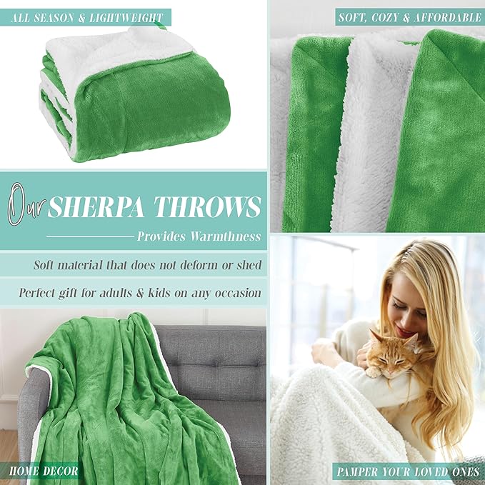 Elegant Comfort Throw Blanket, Reversible Sherpa Flannel, Ultra-Soft, Fuzzy, Cozy and Plush- All Season Lightweight Decorative Throw, 50 x 60 inches, Solid Sherpa Throw, Emerald Green