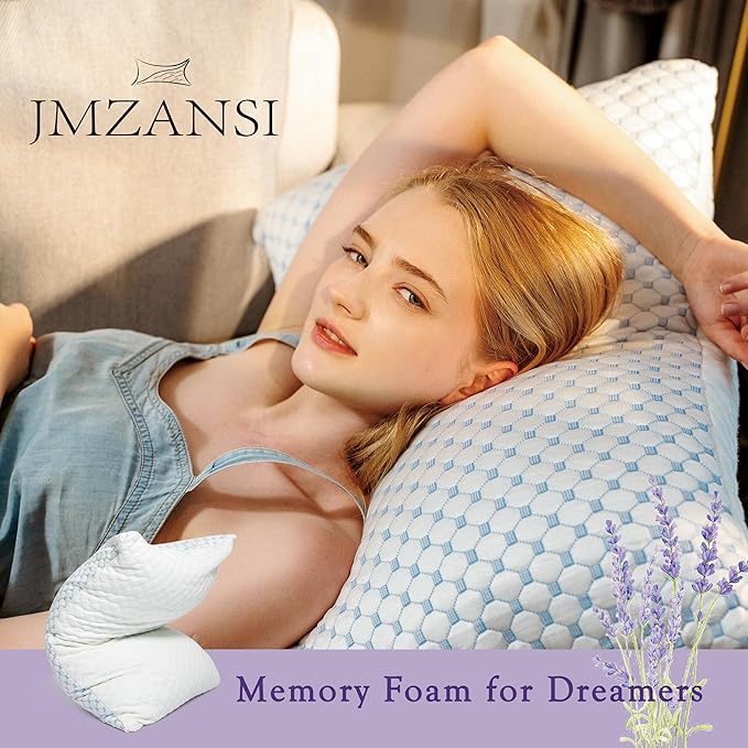 Premium Adjustable Shredded Memory Foam Pillow - Suitable for Side, Back, and Stomach Sleepers, with Cooling Fiber Machine Washable Cover (Queen-2PCS-Lavender)
