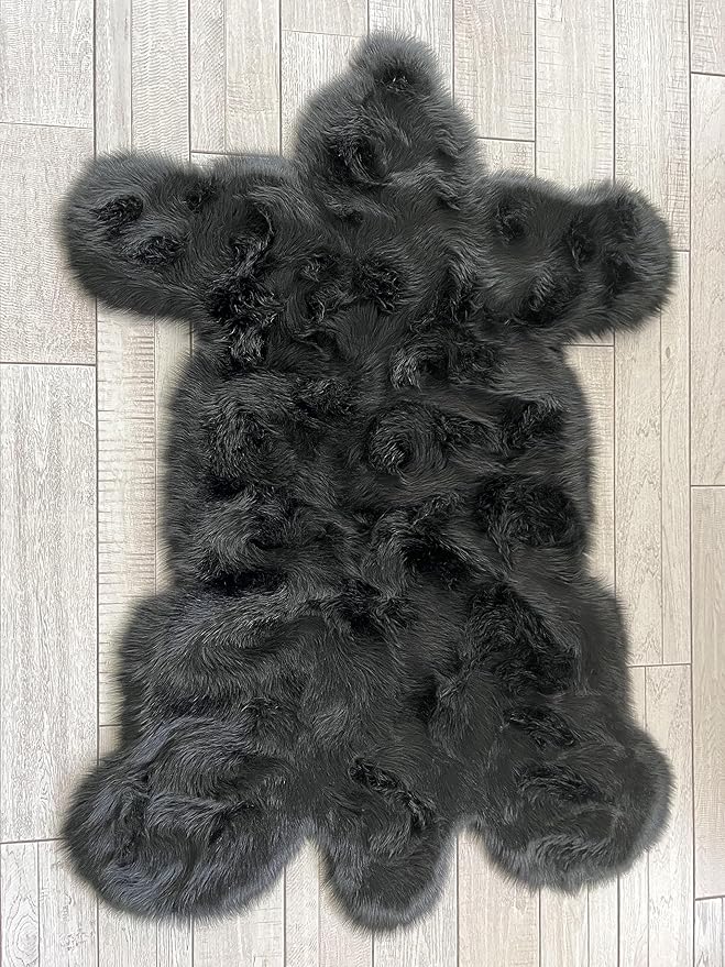 LAMBZY Bear Skin Rug Super Soft Fluffy Faux Fur for Bedroom Floor Sofa Living Room High-Density Plush Shaggy Carpet Sofa Cover Bedside Sheepskin Rug (4'x6', Black)