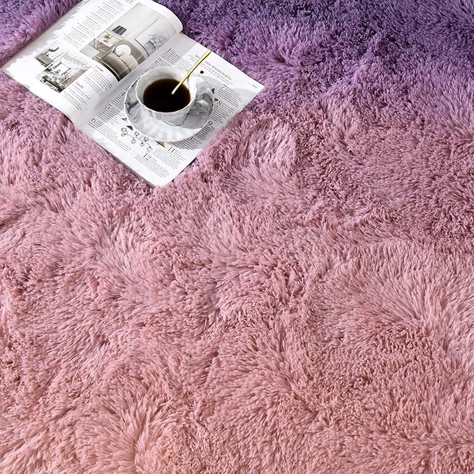Purple Pink Area Rugs 5x8 Feet Rug for Bedroom Living Room, Cute Indoor Gradient Carpets, Plush Soft Rug for Kids Room, Fluffy Rugs for Girls Boys Nursery Room Home Decor
