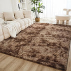 Litanika 5x8 Shag Area Rug for Living Room Bedroom, Tie-Dyed Brown High Pile Soft Plush Shaggy Furry Bedside Playroom Dorm Carpet, Non-Slip, Non-Shedding Modern Indoor Floor Rug