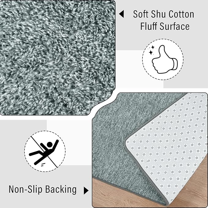 Keeko Living Room Rugs 7x10, Soft Modern Large Area Rug for Bedroom Washable Memory Foam Indoor Big Carpet Low Pile Minimalist Non Slip Rug for Classroom Dorm Kids Room Home Decor Grey and Green