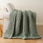 Bunnikins & Clover Sage Green Throw Blanket for Couch, Chunky Knit Blanket Throw with Chenille Yarn for Bed Living Room Home Decor, 50"x60"