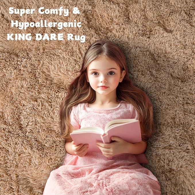 KING DARE 9x12 Area Rug for Living Room Plush Carpet, Soft Fluffy Shaggy Fuzzy Furry Large Beige Rug, Anti-Slip Washable Modern Floor Rug for Bedroom Home Aesthetic Decor