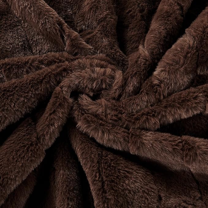 Striped Throw Blanket and Pillow Covers Set (No Inserts) for Couch and Bed, Plush Warm Lightweight Fuzzy Faux Fur Blanket for All Seasons (50" x 60", Coffee Brown)