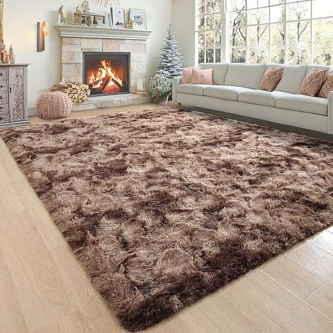 Noahas Large Fluffy 6x9 Area Rugs for Living Room Bedroom,Tie-Dyed Brown Thick Shag Throw Rug,Big Soft Shaggy Bedside Non-Slip Plush Dorm Nursery Kids Carpet