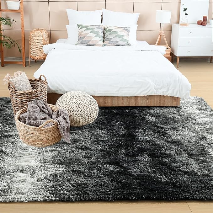 Noahas Large Fluffy 8x10 Area Rugs for Living Room Bedroom,Black and White Thick Shag Throw Rug,Big Soft Shaggy Bedside Non-Slip Plush Dorm Nursery Kids Carpet