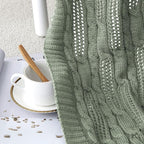 Aormenzy Cable Knit Throw Blankets 50 x 60 Inches, Soft Cozy and Lightweight Knitted Blanket, Machine Washable Acrylic Blanket, Decorative Throw Blanket for Couch Sofa Bed, Sage Green