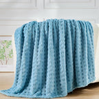 NEWCOSPLAY Super Soft Twin Blanket Blue Premium Silky Flannel Fleece 3D Waffle Checkered Lightweight Bed Blanket All Season Use (Blue, Twin(60"x80"))