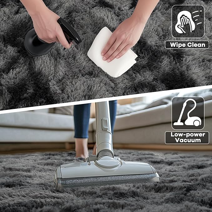 Noahas Large Fluffy 8x10 Area Rugs for Living Room Bedroom,Tie-Dyed Dark Grey Thick Shag Throw Rug,Big Soft Shaggy Bedside Non-Slip Plush Dorm Nursery Kids Carpet