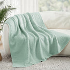 Whale Flotilla Chunky Knit Throw Blanket for Couch and Bed, Sage Green Decorative Cozy Fleece Blanket, Reversible Soft Fuzzy Woven Throws, 50x60 Inch