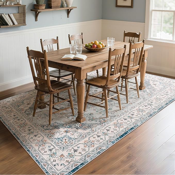 CRYPTOLITE 9x11 Area Rug for Living Room, Modern Washable Rug Non Slip Low Pile Large Area Rugs for Living Room, Bedroom, Farmhouse, Dining Room,Blue