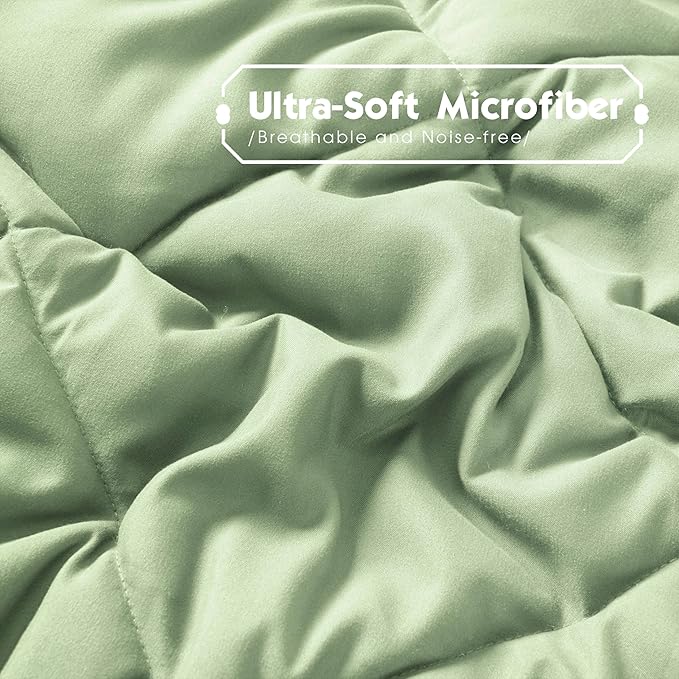 HIG 3pc Sage Green Queen Size Comforter Set-All Season Reversible Down Alternative Comforter with Two Shams -Quilted Duvet Insert with Corner Tabs - Diamond Stitched Blanket - Breathable, Soft, Fluffy