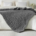 YAAPSU Chunky Knit Throw Blanket for Couch, 51"x63", 100% Hand Knitted Thick Cable Knit with Cozy Jumbo Chenille Yarn, Soft Large Rope Knot Crochet Blankets for Sofa Bed Living Room Décor, Gray