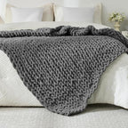 YAAPSU Chunky Knit Throw Blanket for Couch, 51"x63", 100% Hand Knitted Thick Cable Knit with Cozy Jumbo Chenille Yarn, Soft Large Rope Knot Crochet Blankets for Sofa Bed Living Room Décor, Gray