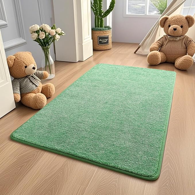 Keeko 2x4 Green Runner Rug, Indoor Bedroom Hallway Entryway Small Area Rugs Non Slip Modern Memory Foam Rugs Low Pile Laundry Room Throw Rug for Dorm Teen Kids Boys Room Decor