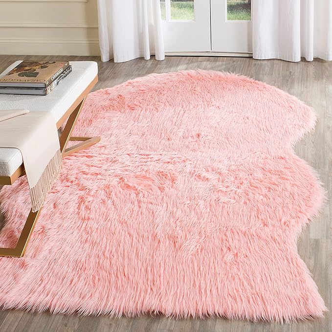 SAFAVIEH Faux Sheep Skin Collection 5' x 8' Pink FSS115G Silken Glam 2.35-inch Thick Area Rug