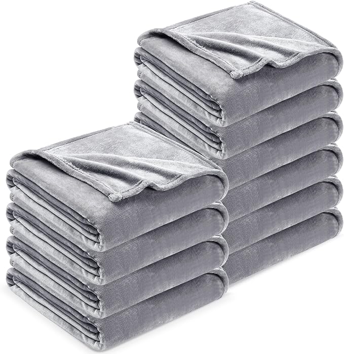 DREAMNINE Pack of 10 Soft Fuzzy Fleece Throw Blanket for Couch Sofa 50" x 60", Decorative Solid Lightweight Velvet Blankets for Chair, Cozy Accent Shaggy Plush Flannel Blanket for Bedroom, Grey