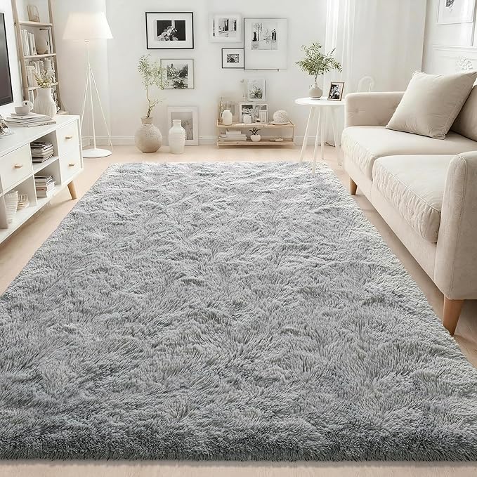 ISEAU 3x5 Area Rug for Dorm, College, Apartment, Living Room, Grey Rugs for Bedroom, Soft Shaggy Carpets, Fluffy and Washable Mats, Under Bed, On Nursery Floors Mat, Boys, Girls Room Carpet Decor