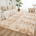 Litanika 9x12 Shag Area Rug for Living Room Bedroom, Tie-Dyed Beige High Pile Soft Plush Shaggy Furry Cream Bedside Playroom Dorm Carpet, Non-Slip, Non-Shedding Modern Indoor Floor Rug