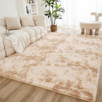 Litanika 9x12 Shag Area Rug for Living Room Bedroom, Tie-Dyed Beige High Pile Soft Plush Shaggy Furry Cream Bedside Playroom Dorm Carpet, Non-Slip, Non-Shedding Modern Indoor Floor Rug
