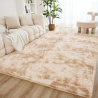 Litanika 3x5 Shag Area Rug for Living Room Bedroom, Tie-Dyed Beige High Pile Soft Plush Shaggy Furry Cream Bedside Playroom Dorm Carpet, Non-Slip, Non-Shedding Modern Indoor Floor Rug