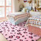 HOMORE Leopard Print Rugs, 3x5 Feet Pink Leopard Rug for Girls Bedroom, Soft Cheetah Print Rugs for Living Room Western Decor, Modern Indoor Fluffy Area Rug for Kids Nursery Dorm Decor