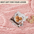 L'AGRATY Chunky Knit Blanket Throw: 80''x90'' Chenille Chunky Knitted Throw Blanket for Bed Couch - Handmade Thick Big Cable Knit Blanket - Large Chunky Crochet Rope Blanket for Home Decor(Pink)